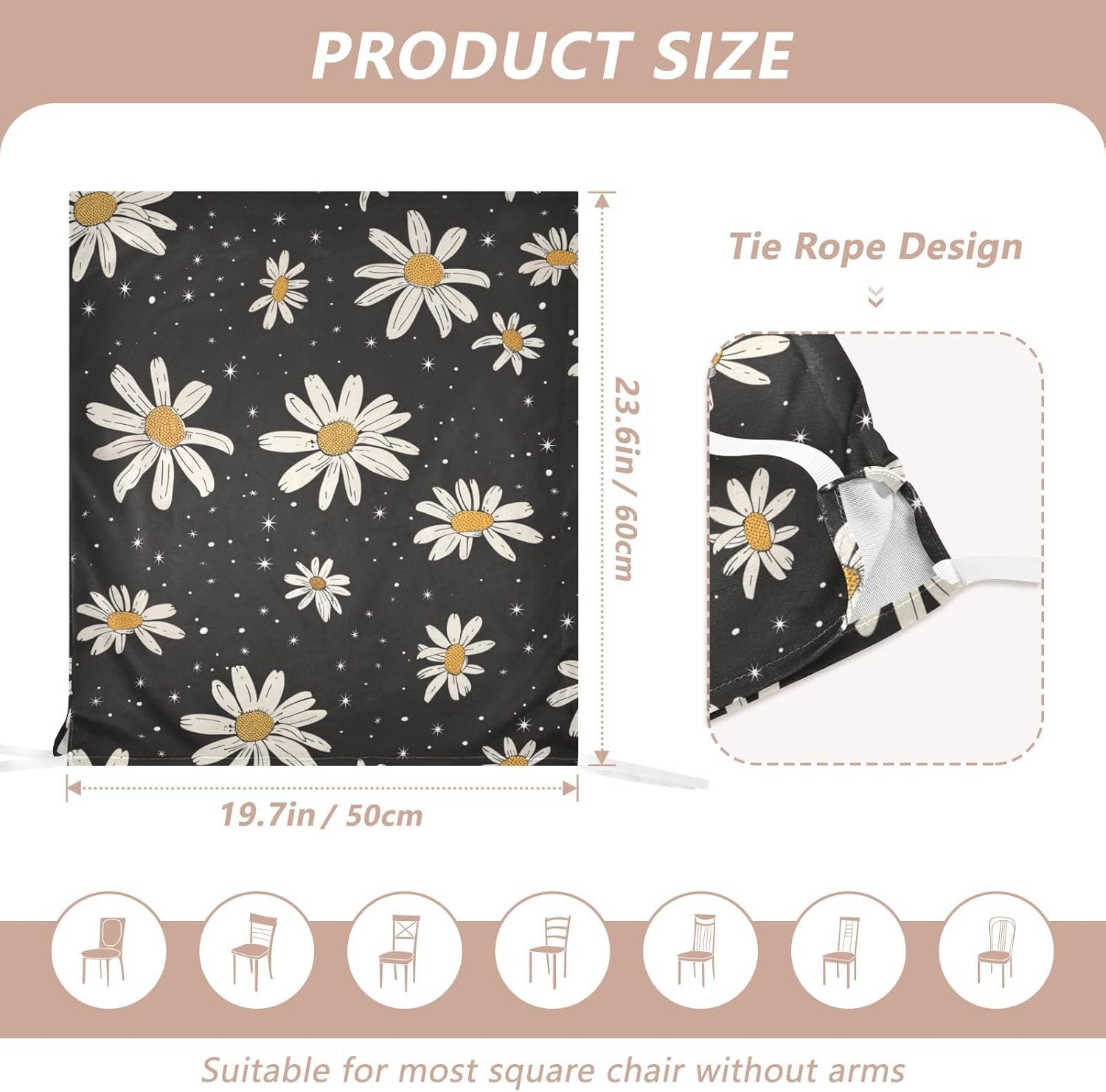 ALAZA Vintage Daisy Flowers Stars Chair Back Cover Set of 6, Washable Reusable Removable Chair Slipcovers Decorative Chair Cover for Home Kitchen Wedding Party