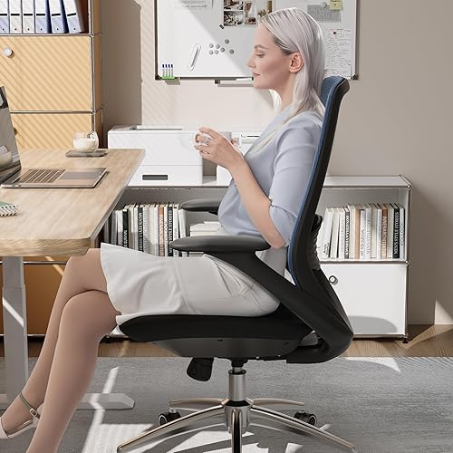 Miniatura 2 de Silla de oficina ergonómica, silla de escritorio de malla con respaldo alto con soporte lumbar, giratorio de 360 y brazos ajustables deslizantes,