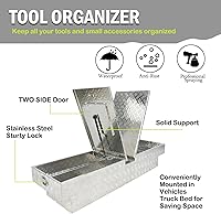 Vista 4 de Gull Wing Crossover Truck Tool Box, 70"X20"X13" Aluminum Pickup Truck Bed Waterproof Tool Box Trailer Storage Organizer w/Lock & Key, Silver