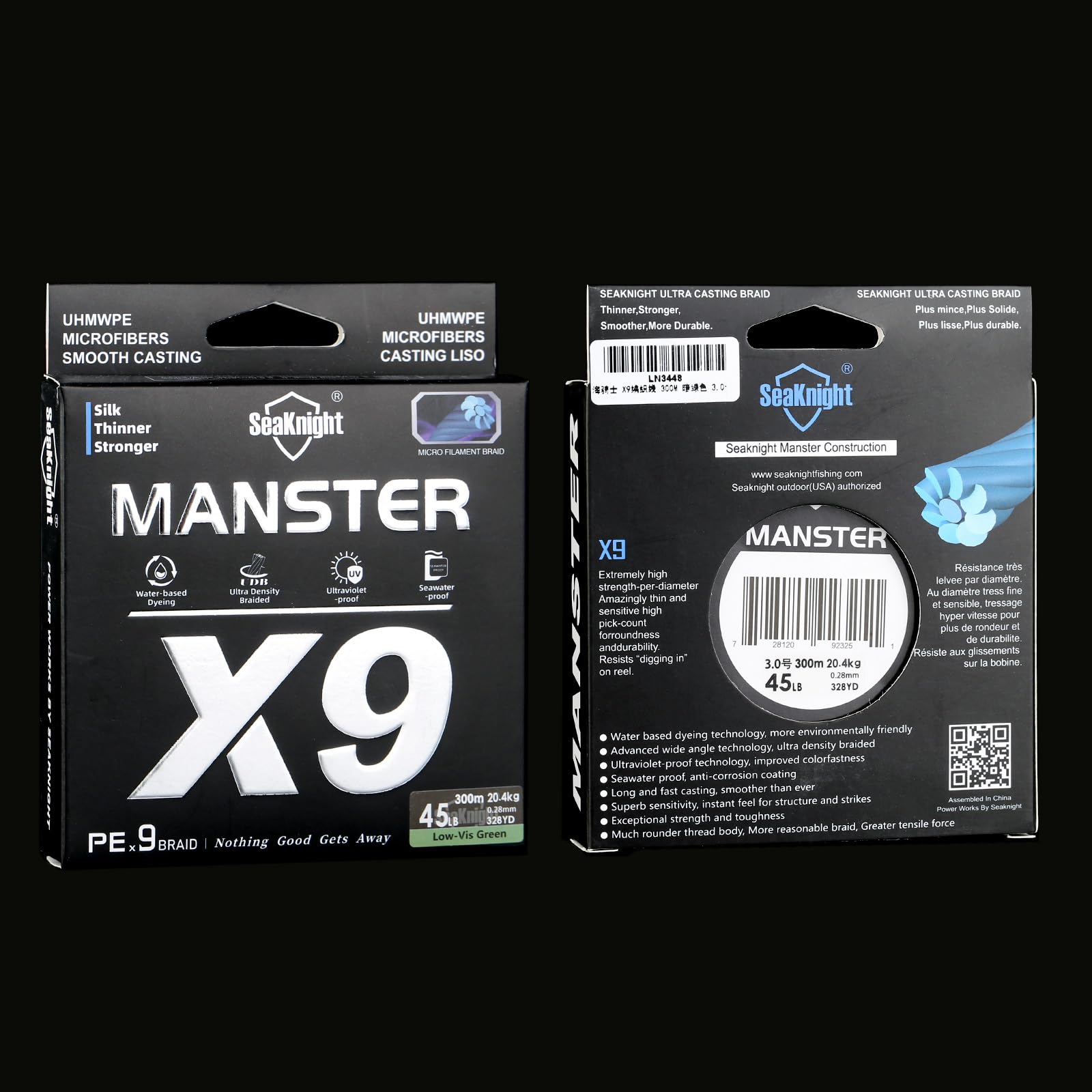 SeaKnight X9 Sedal de Pesca Trenzado de Agua Salada de 9 Capas, 150 m/300 m/500 m, Polietileno Trenzado, 9 hebras, Muy Fuerte, para Carpa, Trucha, 17-80 kg
