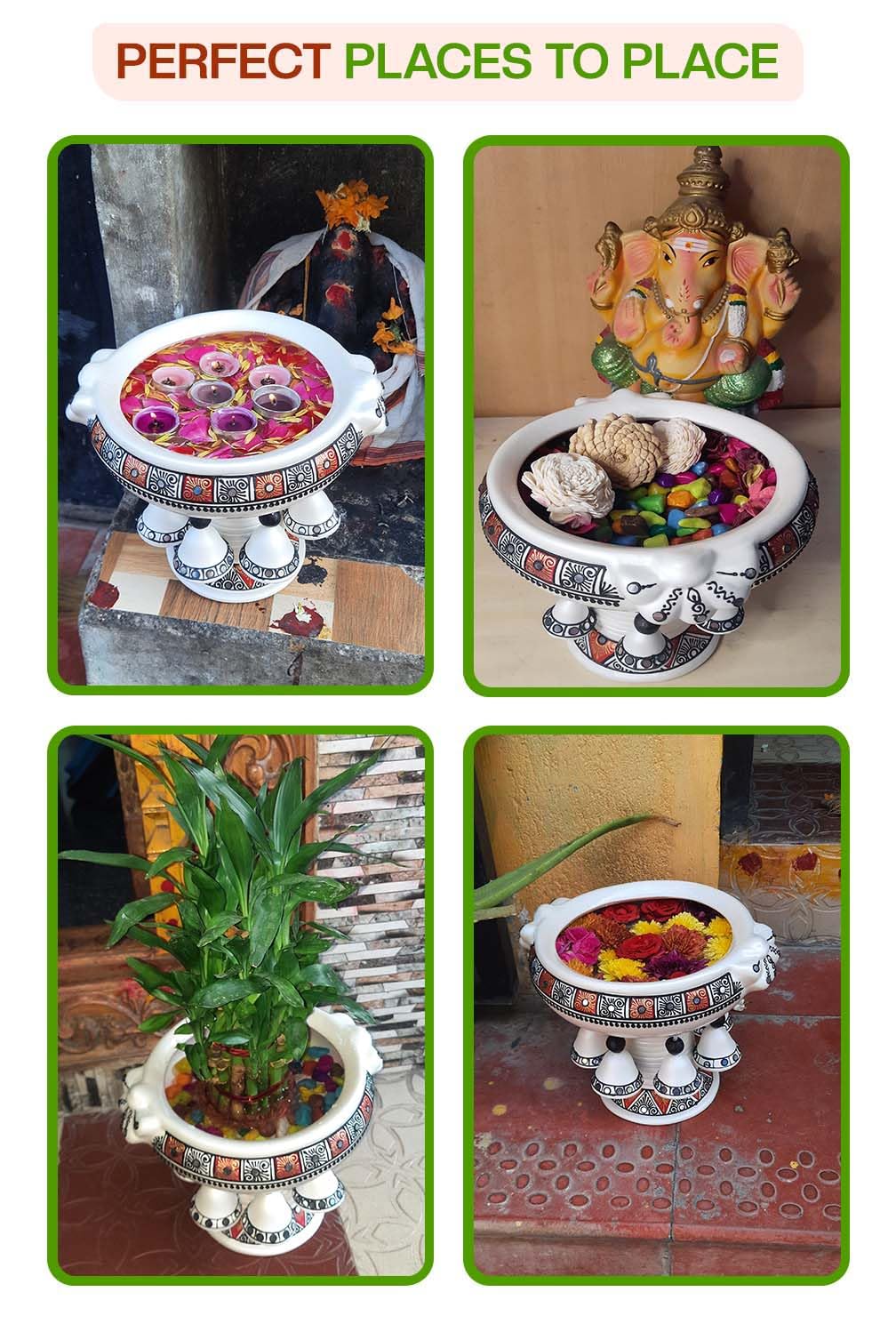 Handmade Terracotta Decorative Flower Pot/Uruli/Urli with Stand (Medium) - Image 6 thumbnail