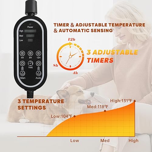 Vista 6 de Almohadilla térmica para mascotas para gatos y perros, almohadilla térmica eléctrica segura para gatos con cable resistente a las masticaciones
