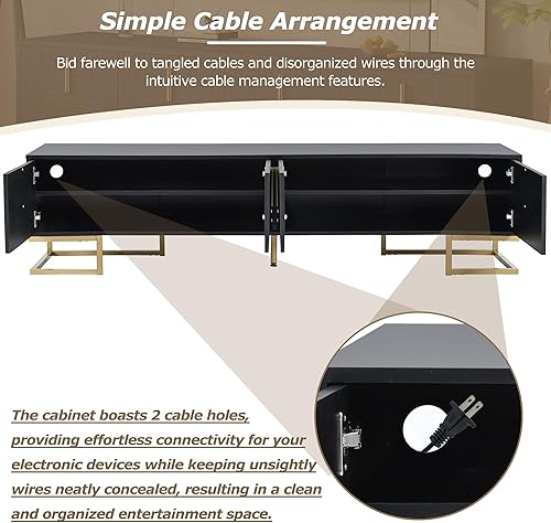 Miniatura 4 de Merax Moderno soporte de TV con patas de metal, asas doradas, líneas geométricas y estantes ajustables para televisores de hasta 80 pulgadas, mesa