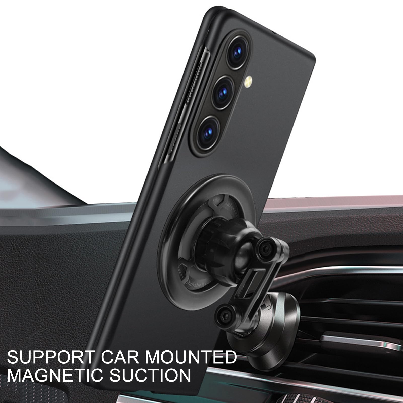 Custodia Ultra Sottile For Samsung Galaxy Z Fold 8 Ultra, Anello Rotante Montata Su Auto Ventosa Magnetica Cover For Telefono Ricarica Wireless Custodia Rigida For PC Protezione Caduta(Black)