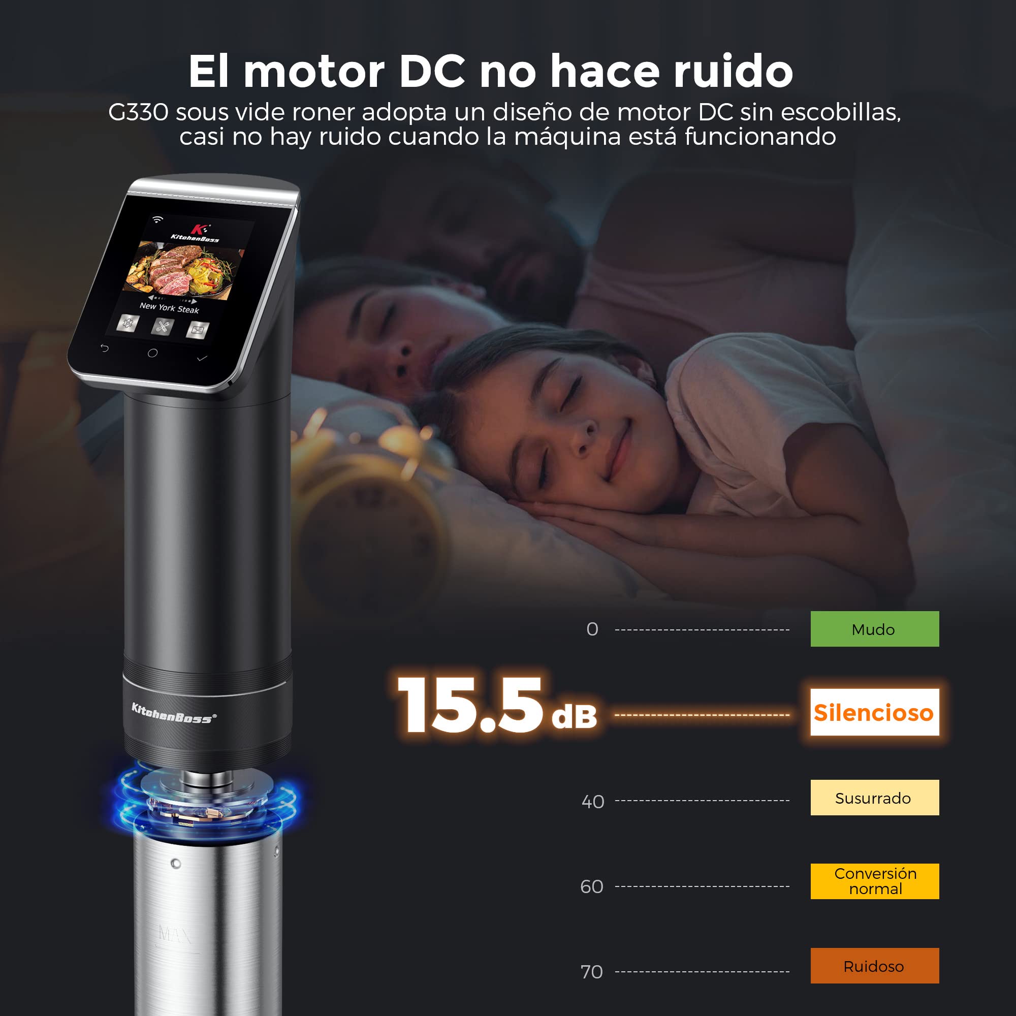 KitchenBoss Wifi Roner Cocina Baja Temperatura: G330 WLAN Sous Vide Roner, 1100W,Inmersión a Prueba de Agua IPX7 Circuladores Control de APP y Temperatura de Precisión TFT táctil Muy tranquilo