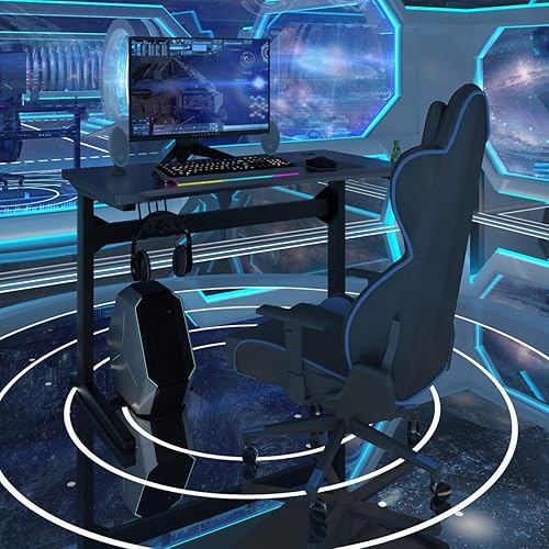 Miniatura 2 de Tangkula Escritorio ergonómico para videojuegos, escritorio ergonómico para computadora para juegos, escritorio de juegos electrónicos con
