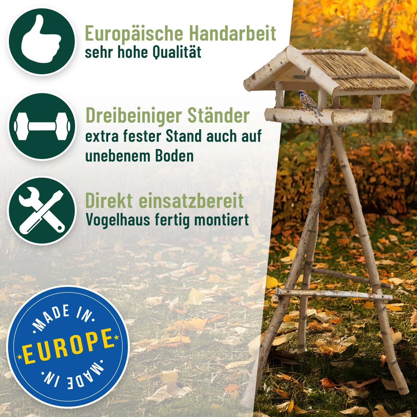 VOSS.garden Larna Vogelhaus Reetdach inklusive Ständer