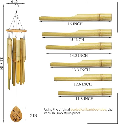 Miniatura 6 de Campanillas de viento de bambú Afirst, campanillas de viento de madera de 37.5" para exteriores, regalo conmemorativo de condolencia por la pérdida