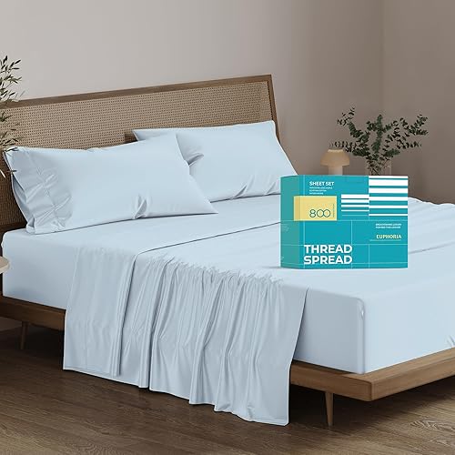 THREAD SPREAD Sábanas 100% de algodón egipcio, tamaño King dividido de 800 hilos, sábanas de 5 piezas para cama ajustable, sábanas de algodón tejido