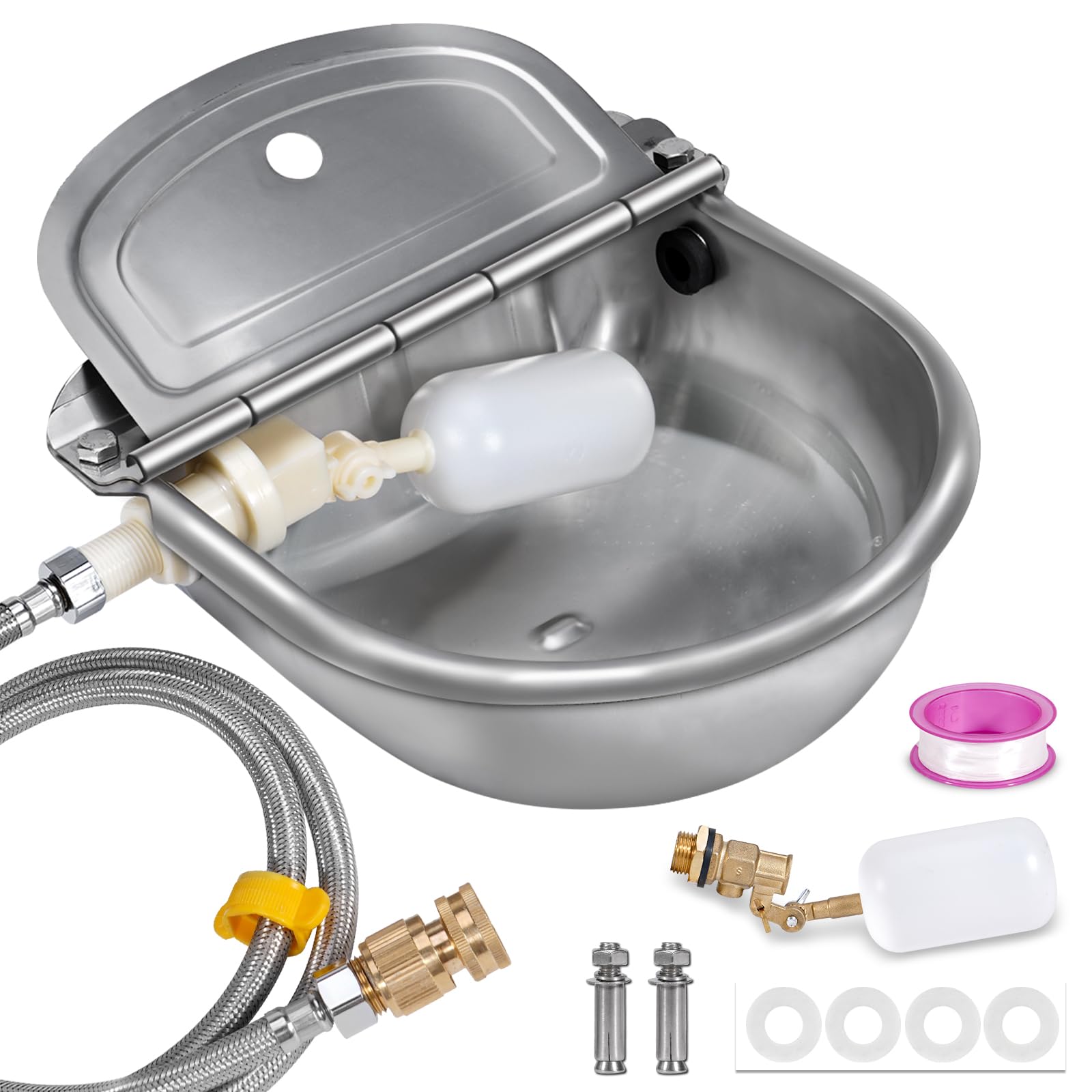 Automatischer Wasserspender für Hunde, Edelstahl-Wassernapfspender, automatischer Nachfüll-Wasserspender für Hühner, Pferde, Ziegen, Vieh, Rohr und Messingventil, 1,27 cm auf 1,9 cm