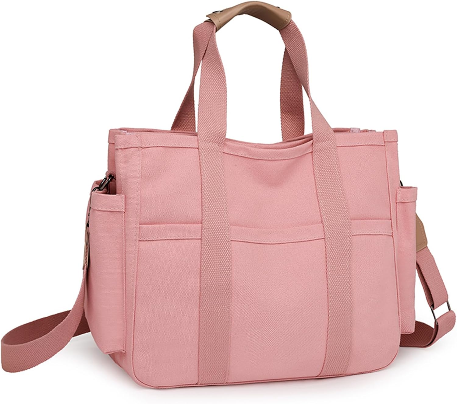 Eagerrich Canvas Crossbody Tote Bag with Multi Pockets for Women Work Large Handbags Shoulder Bag Messenger Bag Travel Purse