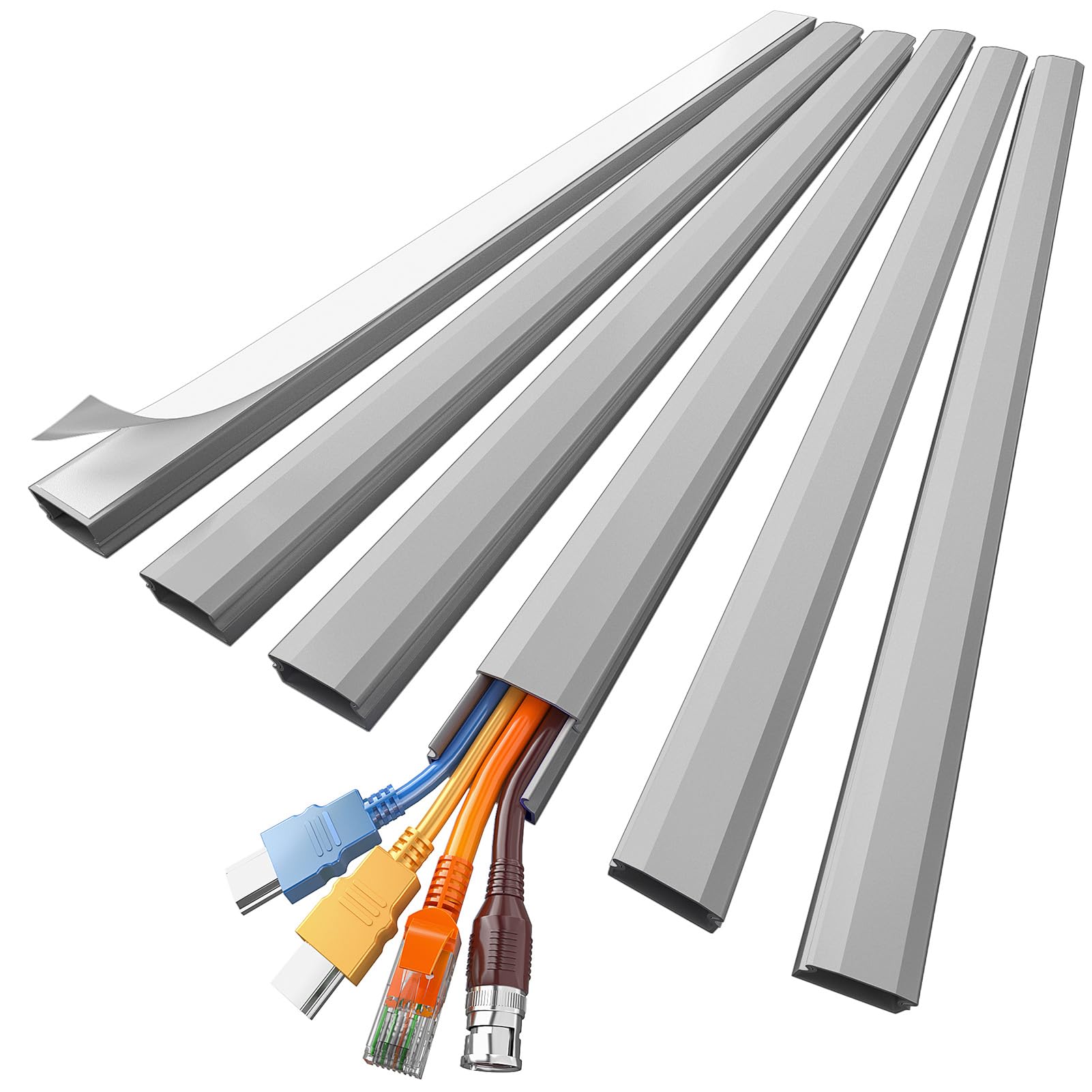 Delamu Cable Trunking, Cable Wall Cover, Paintable Cord Hider to Hide Wires for TV and Computers in Home Office, Grey, 2.16M, 6 x 360mm L, 30mm W x 17mm H