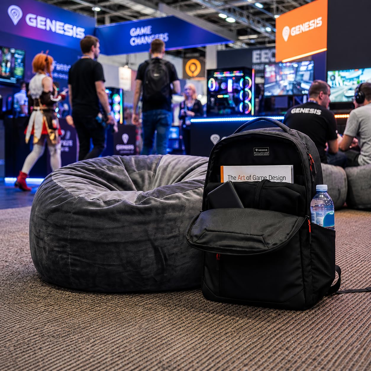 Genesis Pallad - Borsa per computer portatile da gaming da 14,1 a 17,3 pollici, scomparto per computer portatile, zaino per università, scuola, lavoro, studio, borsa impermeabile e cerniera, Nero, 30