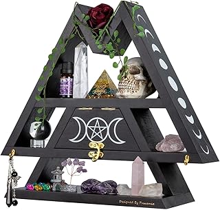 Pracaniz Crystal Shelf with Flap Drawer&Hooks for Wall&Desktop, Moon Shelf for Crystal Holder as Witchy Room Decor,Moon Phase Triangle Shelf,Witchy Decor&Moon Decor for Bedroom.