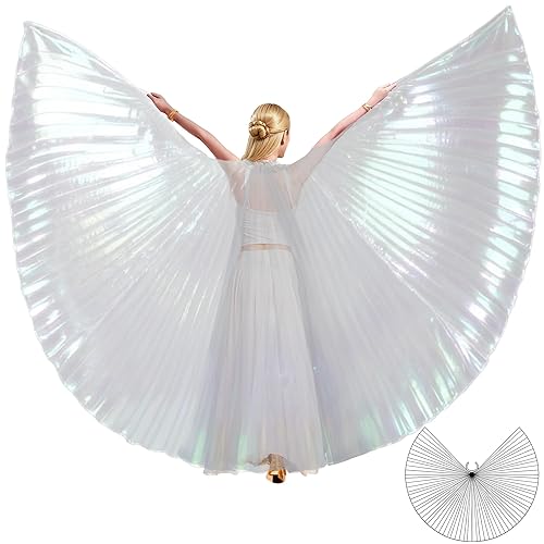 MUNAFIE Belly Dance Isis Wings with Sticks for Adult Belly Dance Costume Angel Wings for Halloween Carnival Performance