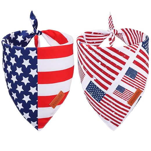 PTDECOR American Flag Dog Bandana 4th of July Dog Bandanas Reversible Triangle Patriotic Bandanas for Medium and Large Dogs Pets (Flag, Large)