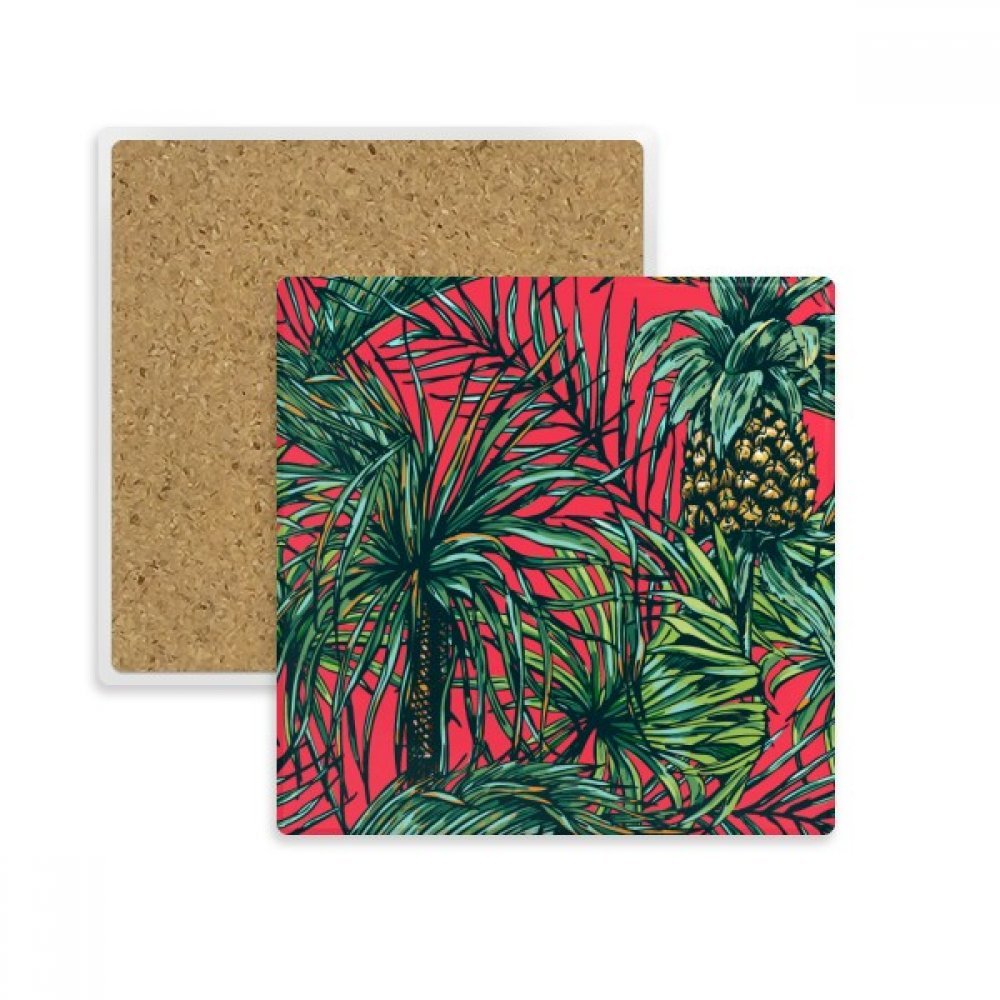 Ananas Feuille Rouge Coaster de Prestige en Pierre Naturelle pour Verres et Mugs