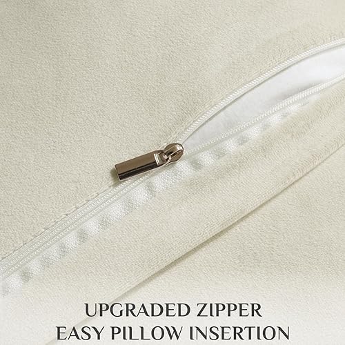 Miniatura 3 de Softalker Juego de 2 fundas de almohada de felpilla beige de 18 x 18 pulgadas, fundas de almohada bohemias con textura neutra de color crema