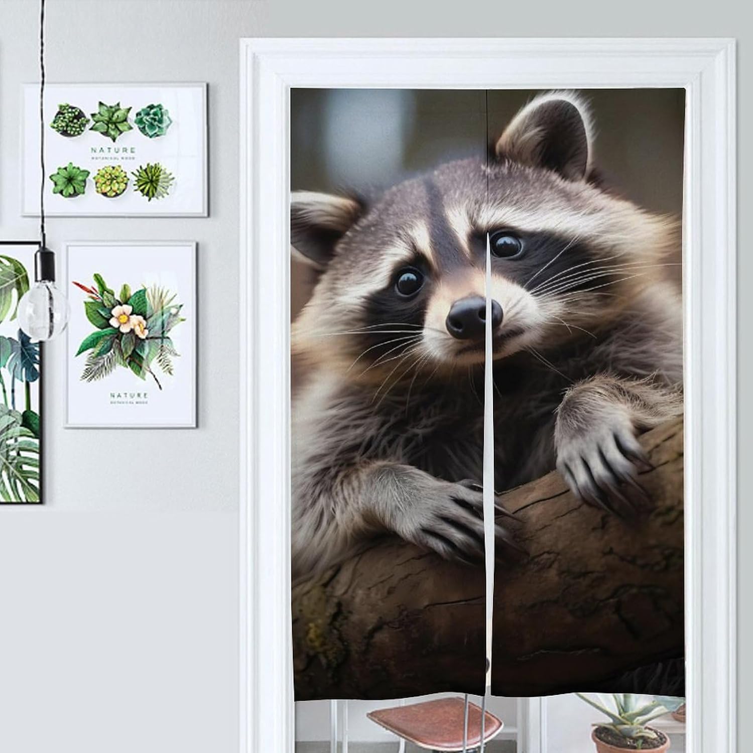 Wild Animal Cute Raccoon Door Curtain Blackout Door Cover Curtains Door Screen for Home Accessories
