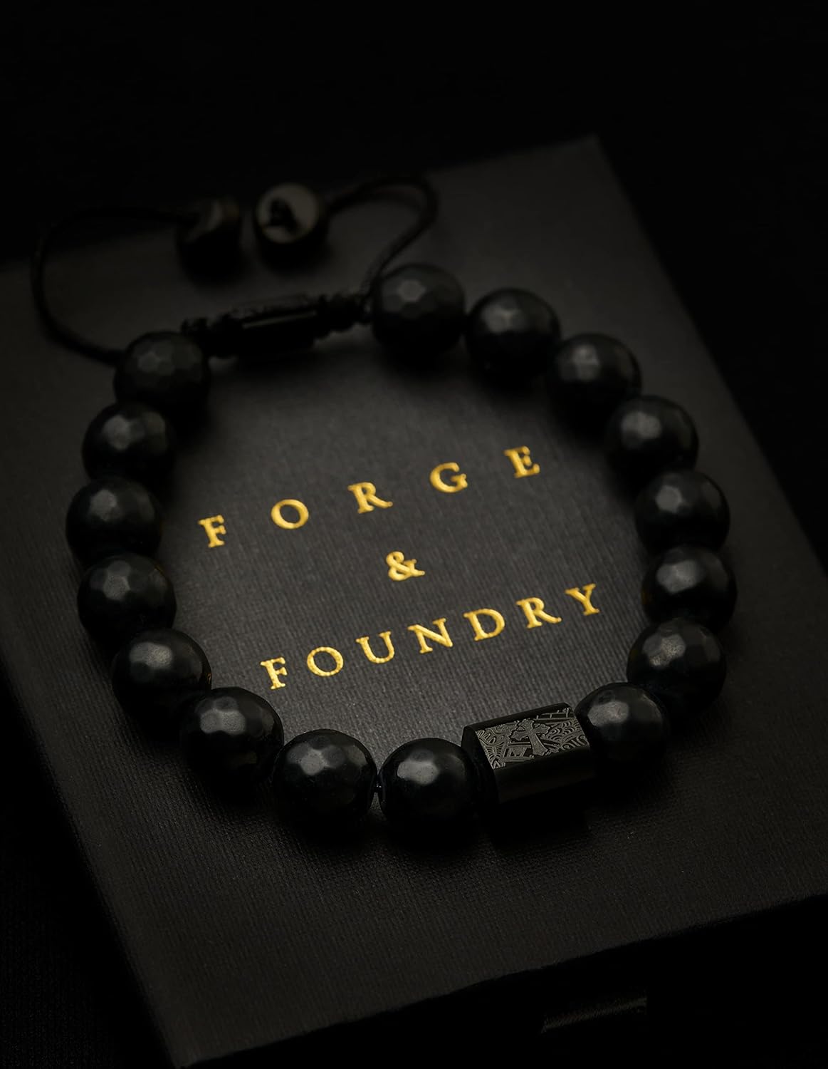 Forge & Foundry Men's Beaded Bracelet | Fully Adjustable Fitting | Black Onyx | Silver Hematite | Jasper | Refined Hand-Crafted Jewelry, Designed by Jewelers, Forged for Men