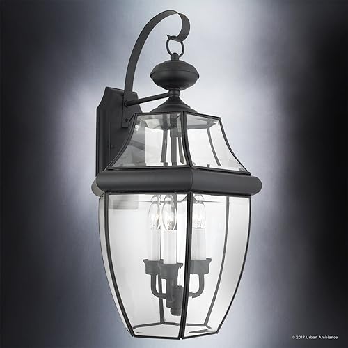 Vista 33 de Urban Ambiance Lámpara de techo colonial de lujo para exteriores, tamaño mediano: 8 pulgadas de alto x 15.25 pulgadas de ancho, con elementos