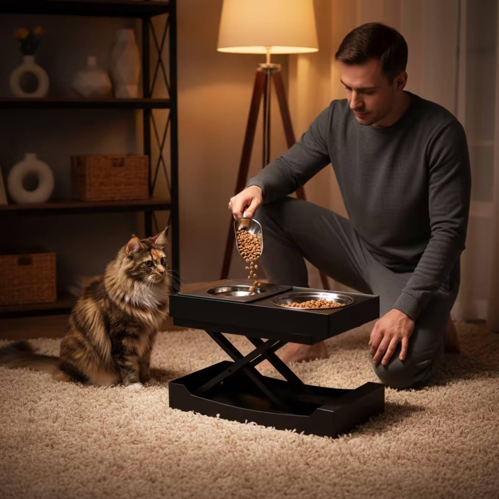 Gamelle Électrique avec Télécomman Surélevé Gamelle avec Bols Anti-Glouton Mangeoire Support pour Chiens, Chats