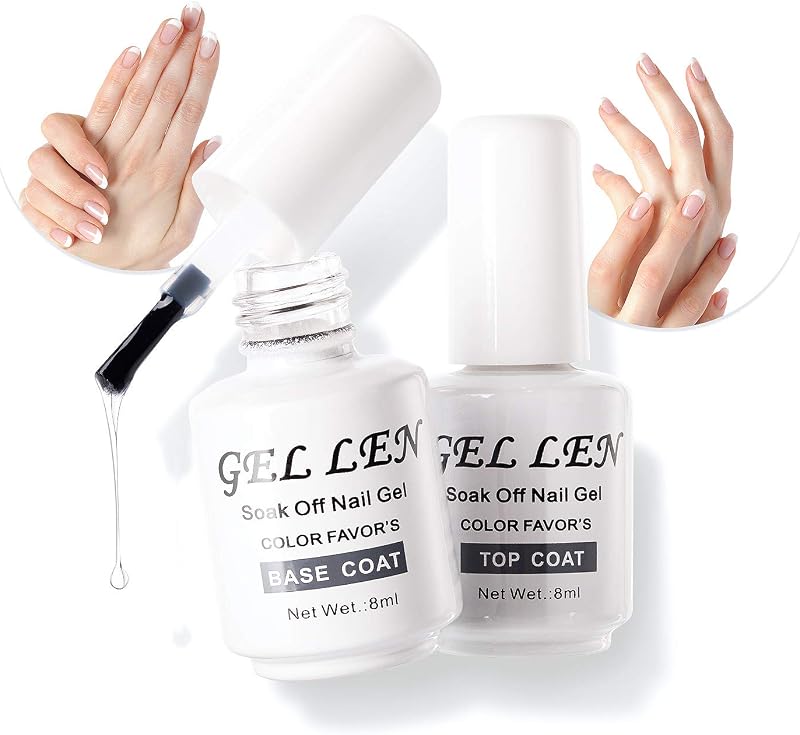 GELLEN Gel Top and Base Coat, 2pcs Clear Gel Nail Polish Set, 8ml No Wipe Top Coat Nail Polish, Long lasting Base Coat Manicure, Soak Off LED Nail Lamp Base Top Coat for Salon Art