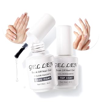 GELLEN Gel Top and Base Coat, 2pcs Clear Gel Nail Polish Set, 8ml No Wipe Top Coat Nail Polish, Long lasting Base Coat Manicure, Soak Off LED Nail Lamp Base Top Coat for Salon Art