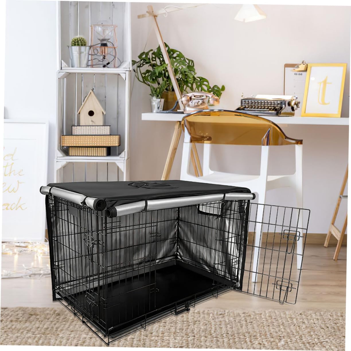 GANAZONO Dog Crate Cover Durable Oxford Protective Cover for Indoor Pet Cage Windproof Fit Two Openings for Privacy Comfort