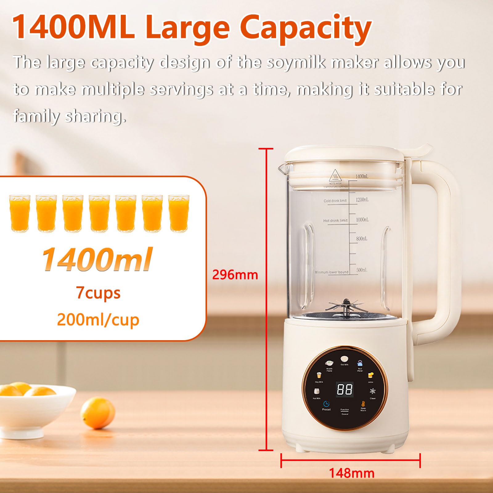 Milky - Macchina per latte di soia 8 in 1, 1400 ml, autopulente, per latte di soia