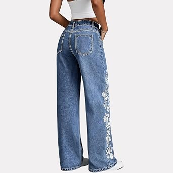 Womens Plus Size Wide Leg Jeans Women Stretch Straight Leg Jean High Waist Baggy Casual Boyfriend Jeans