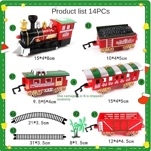 Miniatura 5 de Juego de 14 piezas de tren eléctrico, juegos de tren de juguete para niños de 4 a 7 años, juguetes de tren alrededor del árbol de Navidad, con luces