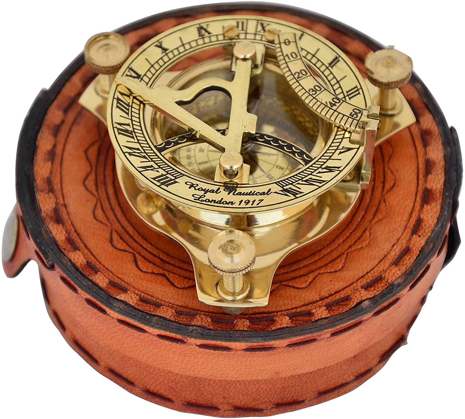 Boussole en laiton faite à la main, boussole de voyage, cadeau vintage pour randonnée, camping et voyage avec étui en cuir marron