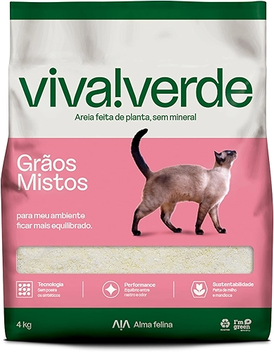 Viva Verde Areia Higiênica Biodegradável Para Gatos Grãos Mistos 4Kg