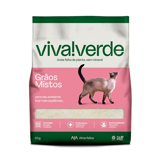 Viva Verde Areia Higiênica Biodegradável Para Gatos Grãos Mistos 4Kg