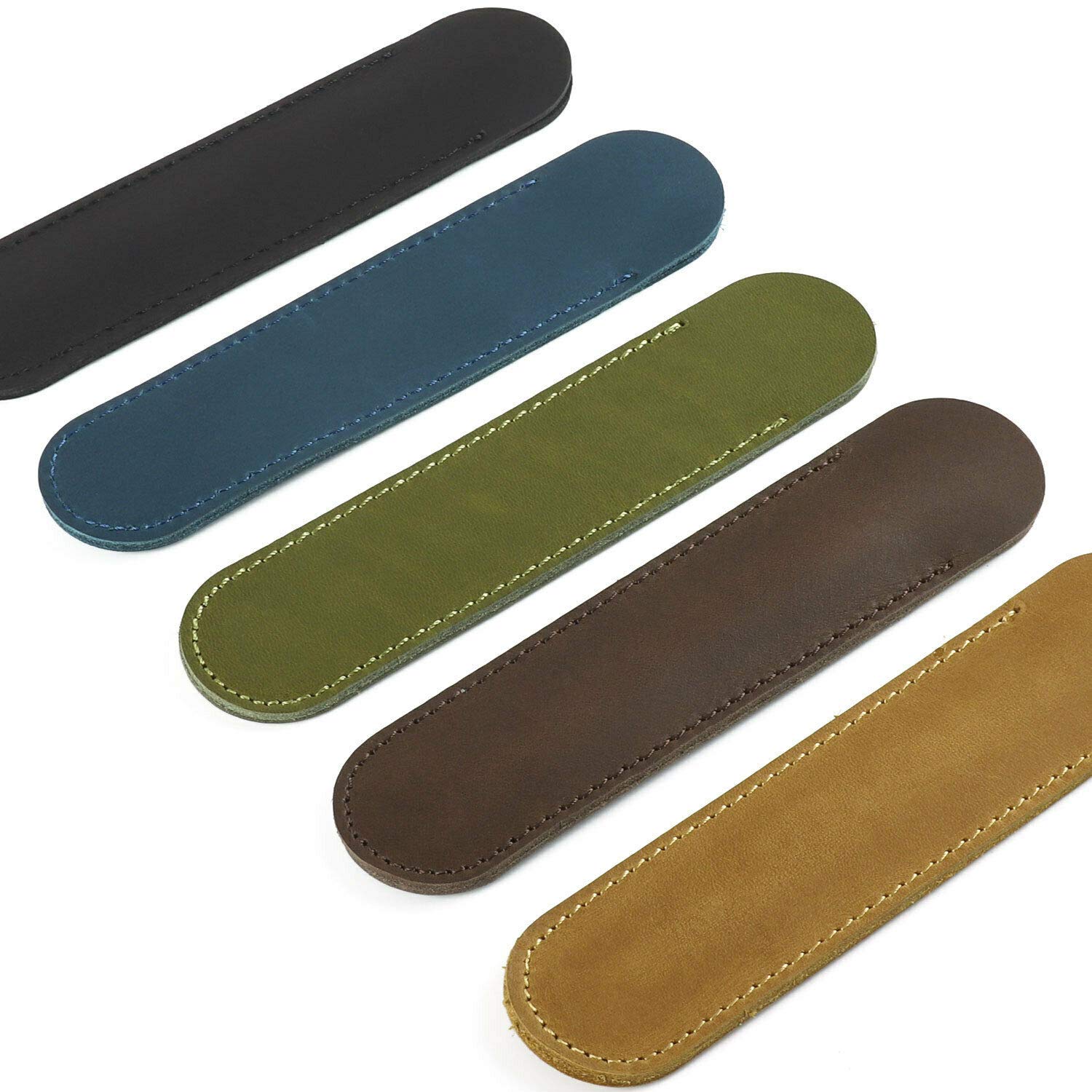 SENRISE Leather Pen Case Leather Pen Case Pouch Holder, Single Fountain Pen Pouch, Handmade Soft Pen Protective Sleeve Cover for Pens, 5 Pack (15cm x 4.2cm, Multicolor)