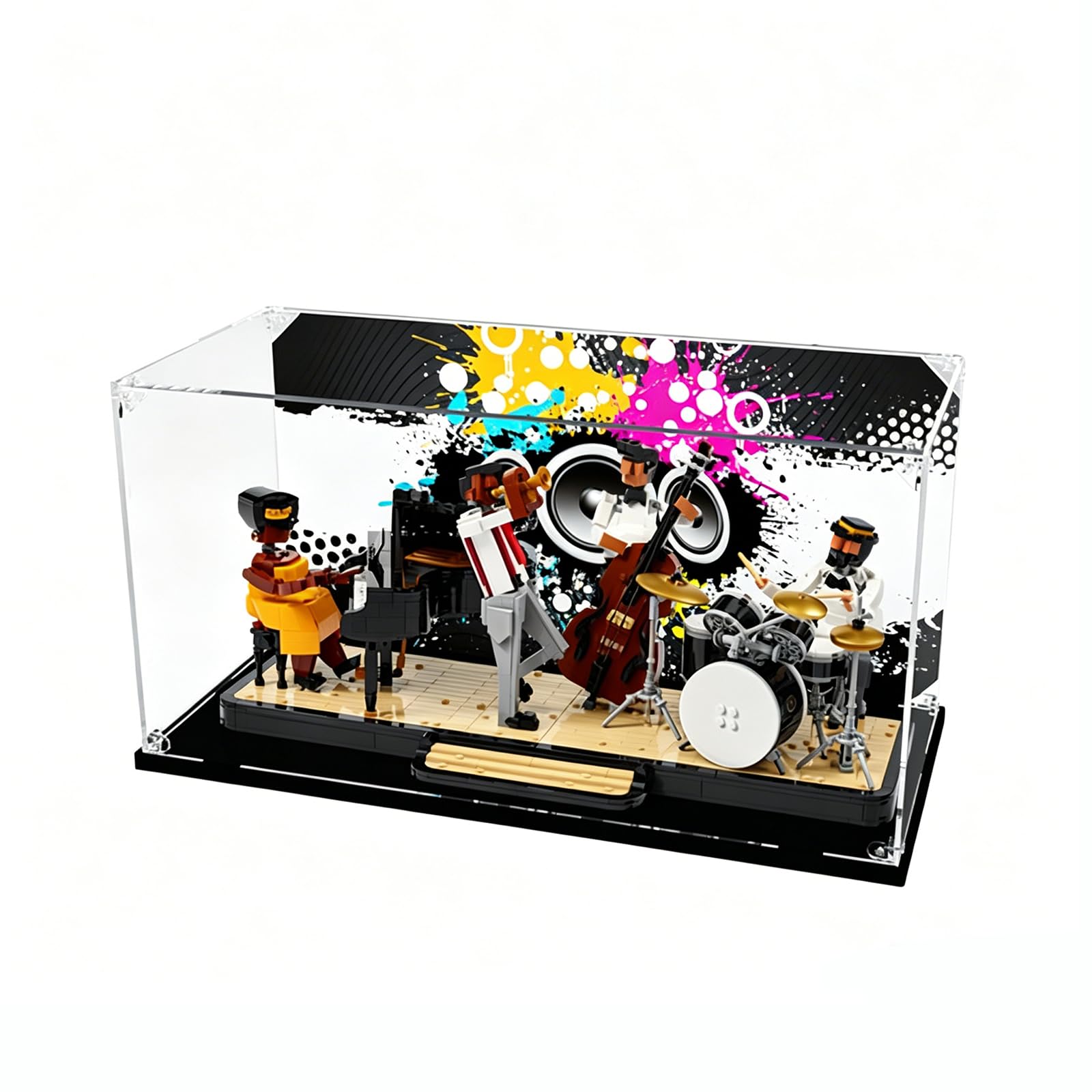 Vetrina in acrilico per LE*GO 21334 Jazz Quartet, copertura antipolvere trasparente e scatola da collezione (nero, 2 mm)