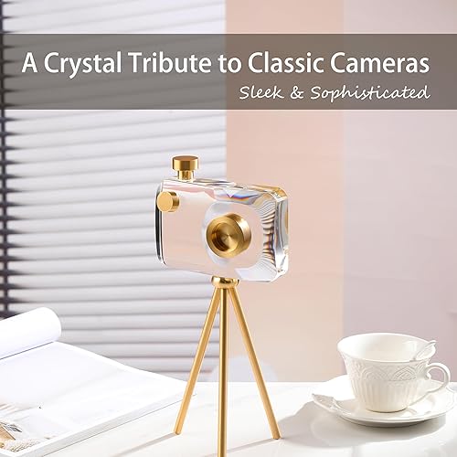 Miniatura 5 de Soporte de cámara de cristal dorado con soporte, decoración moderna del hogar, modelo de cámara grabada transparente, adecuado para decoración única