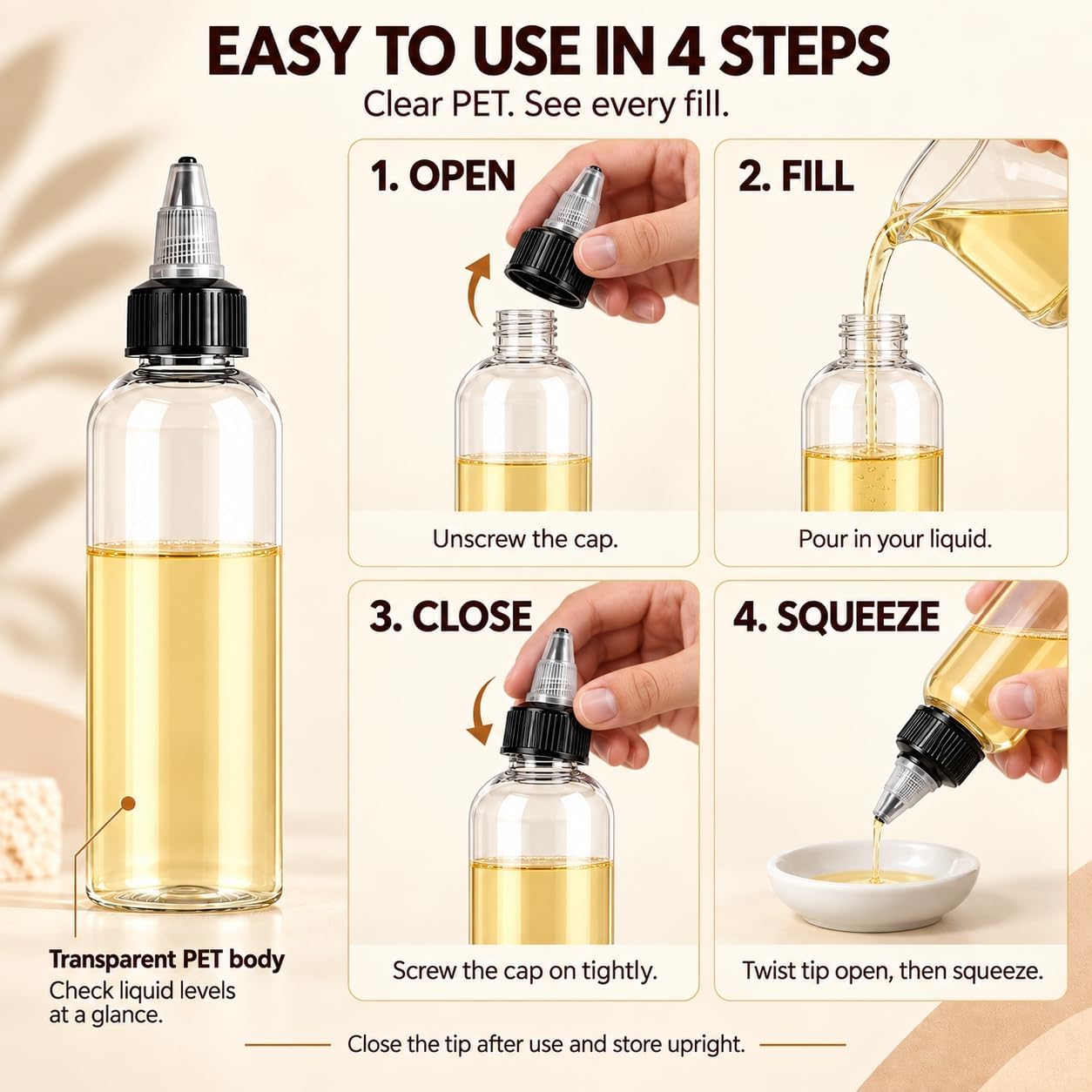 20 Pack Clear Dispensing Bottles,4oz Squeeze Bottles with Twist Top Caps image 4