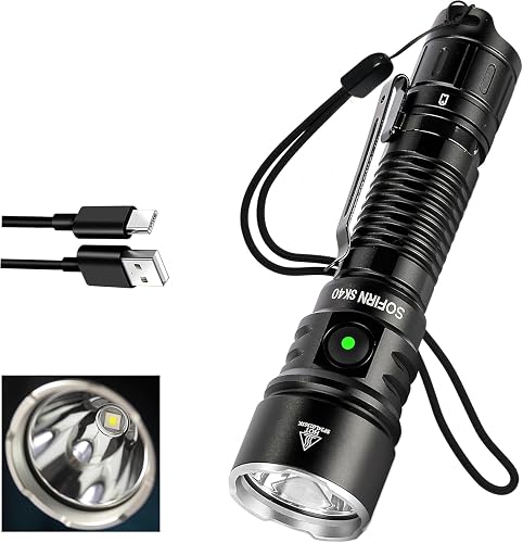 Sofirn SK40 Torch 580M Range, 3200LM Tactical Torch Rechargeable with Dual Buttons, 6000K, Type-C Charging, and IPX8 Waterproof Rating, Hand Torches for Tactical Use, Rescue, Camping, and Adventure