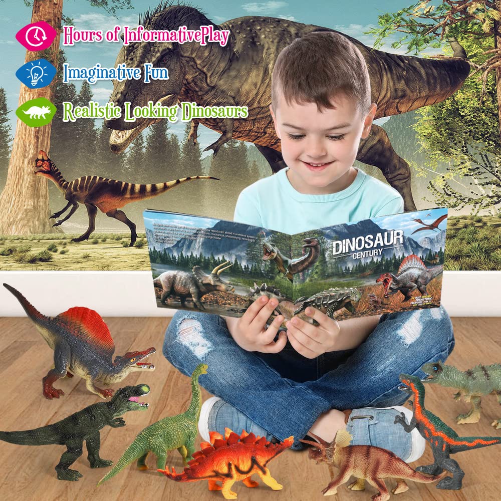 FRUSE Dinosaurier Spielzeug Set, 12 Stück Realistisches Figuren Spielset einschließlich T-Rex, Carnotaurus,Aufbewahrungsbox,Dino Buch,Dinosaurier Pädagogisches ab 3 4 5 6 7 8 Jahre