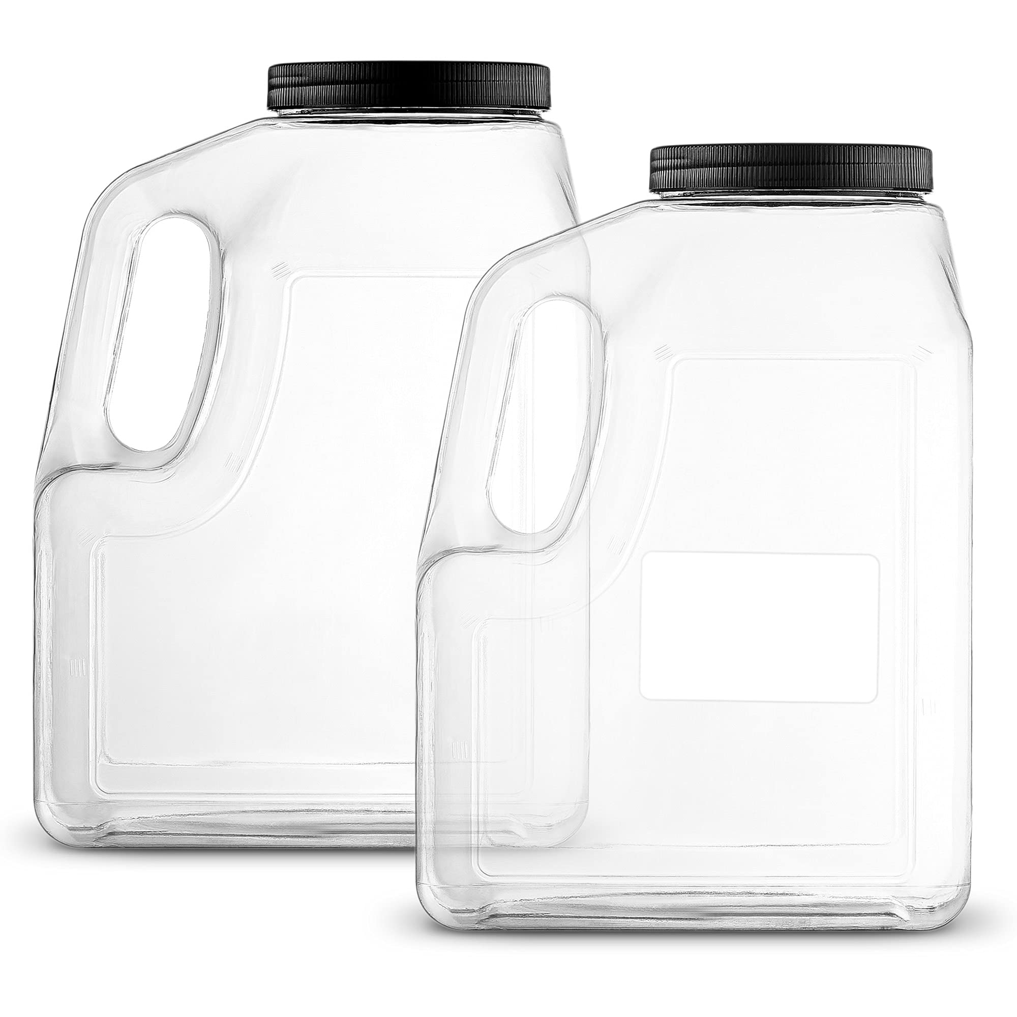 Wide Mouth Gallon Jugs (2 Pack) - 128 Ounce Rectangular Oblong Gallon Container - Clear Plastic Jugs with Handle for Home, Commercial or Restaurant Use