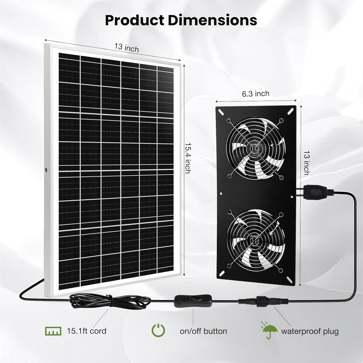 Solar Powered 2 Fan Kit, 25W High Velocity Waterproofed Solar Exhaust Fans for Outdoor Greenhouse Chicken Coop Shed Pet House