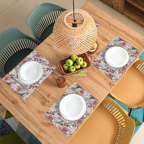 Miniatura 3 de Placemats Set of 6 Vintage Flower Tower Fabric Placemats Square Placemat for Kitchen Table Heat Resistant, Easy to Clean Table Placemats 12x18 Inch