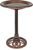 Alpine Corporation 28" Bronze Pedestal Birdbath with Scrollwork Base & Ground Stakes - Durable Weather-Resistant Garden Decor for Patio, Lawn, Yard