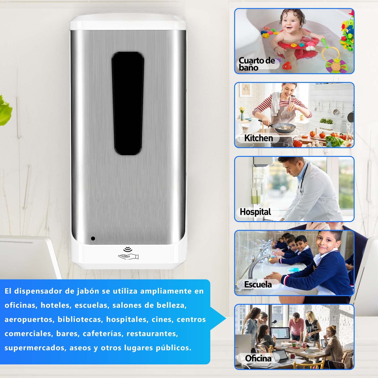 Dispensador de jabón automático de 1000 ml, dispensador de jabón automático de Pared para el hogar, Cocina, Hotel, Oficina, Restaurante, instalaciones de Salud