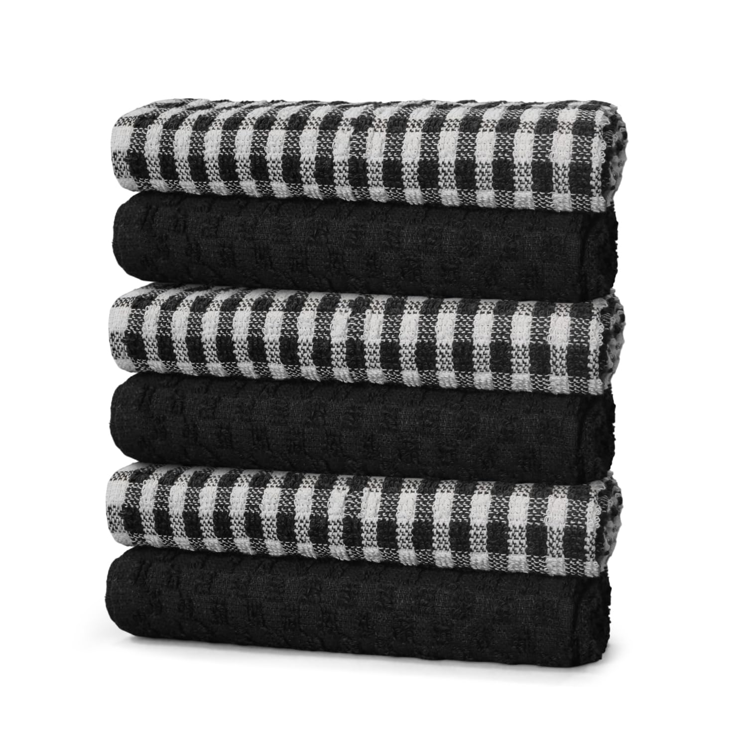 ZZZMRH 100% cotton pack of 6 Black tea towels for Kitchen - Soft Dish Cloths for washing up and drying dishes, High Absorbent Black Tea Towels for Kitchen