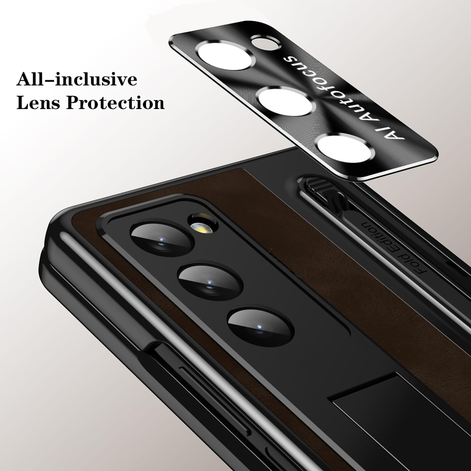 Etui z podstawką do Samsunga Galaxy Z Fold 6, ochrona zawiasów metalowego obiektywu, wysokiej jakości skórzane etui na telefon komórkowy w stylu vintage z uchwytem na długopis S, czarne