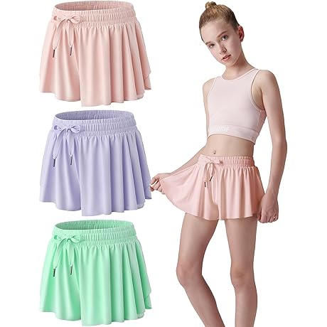 3 Pack Flowy Shorts with Spandex Liner for Girls - Active Skirts...