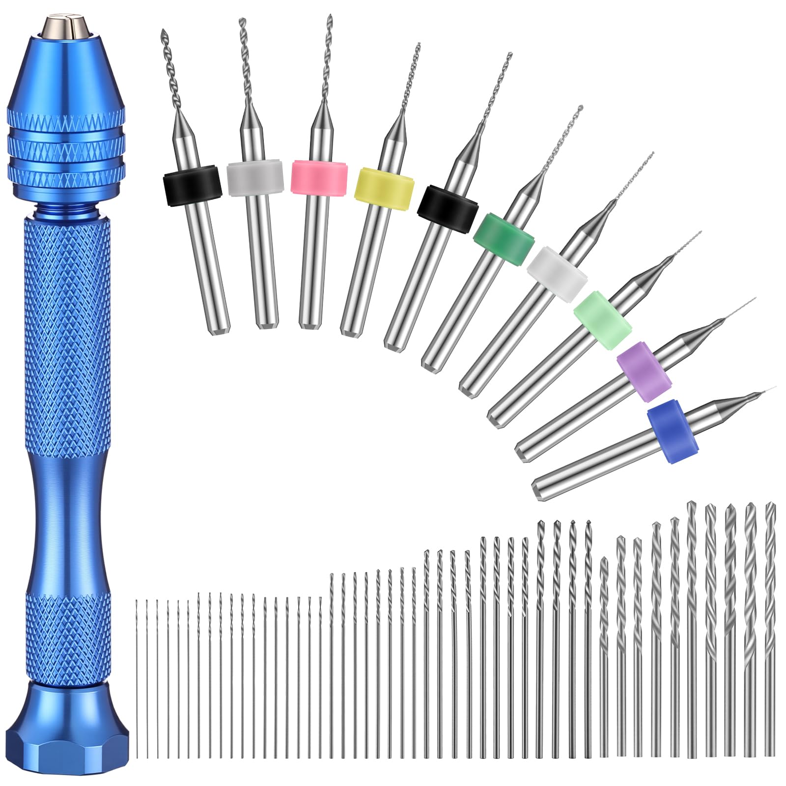 Zhehao 59 Pcs Hand Drill Bits Set Micro Drill Bit Set for Crafts, Blue